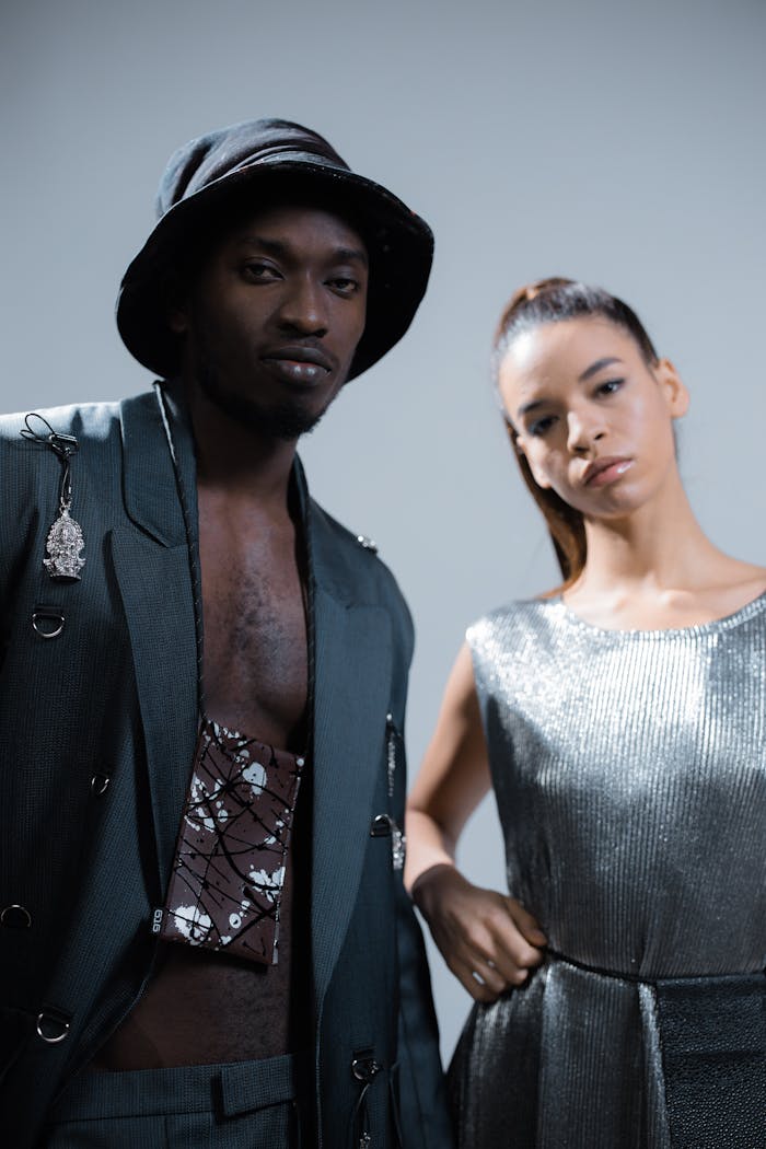 about-02 Portrait of a diverse couple in modern fashion with cool tones.